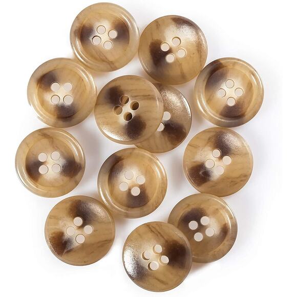 12 Pcs Round Sewing Buttons Dark Brown & Tan Marbled Plastic 24L 4-Hole 16mm - Picture 6 of 6